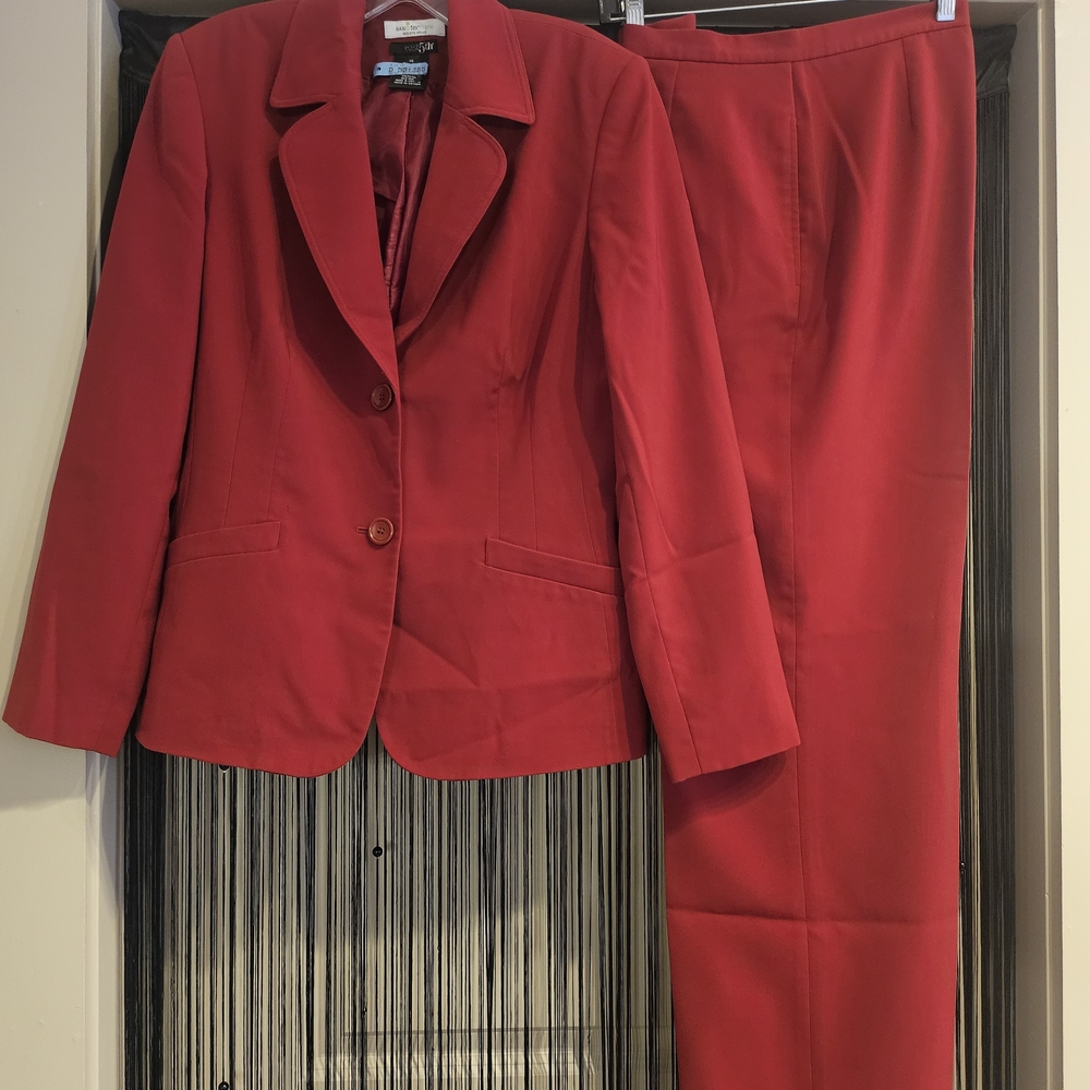 Classic Red Blazer Pants Set. Size 8/10 Women's, Fully Lined, and with pockets